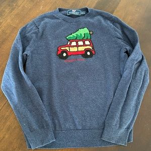 Vineyard Vines Blue Sweater with Red and Green Design